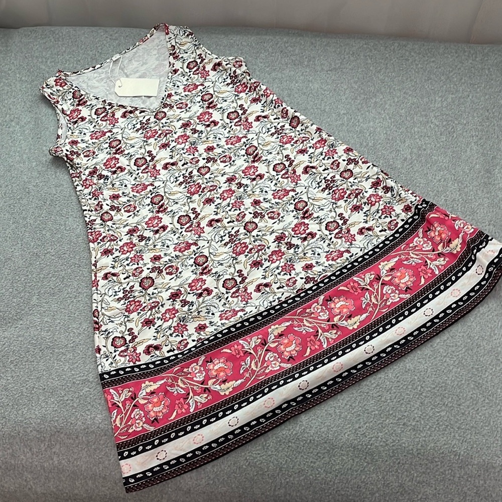 Floral Stretchy Jersey Knit Dress Small Summer Casual Sleeveless V Neck